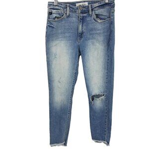 Kancan High Rise Skinny Raw Hem Jeans Size 9 28 Light Wash Stretch Frayed Blue